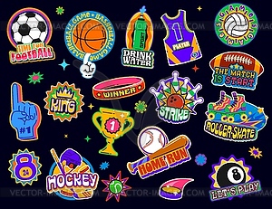 Sport retro y2k groovy stickers, fitness labels - vector clip art