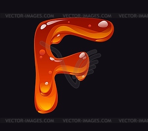 Flowing honey cartoon font type letter F - vector clipart