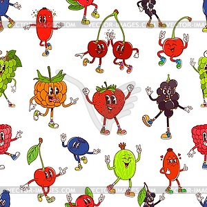 Groovy funny berry characters seamless pattern - vector clipart