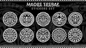 Maori tribal ornament round tattoo stickers pack - vector clip art
