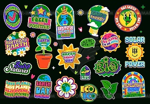 Environment ecology y2k retro groovy stickers - royalty-free vector clipart
