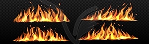 Realistic fire flame trails, long burning tongues - vector clip art