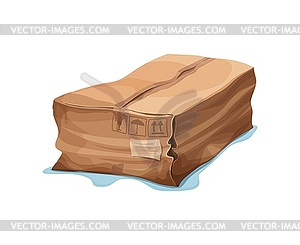 Crushed damaged, wet and crumpled cardboard box - vector clip art