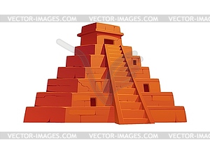 Cartoon ancient Aztec pyramid with brick stairs - vector image