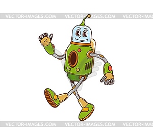 Cartoon funny retro robot, droid groovy character - vector clip art