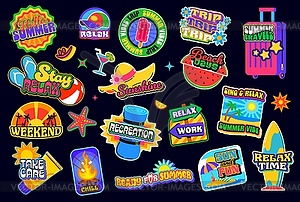 Travel, vacation, relax y2k groovy patch stickers - vector clipart