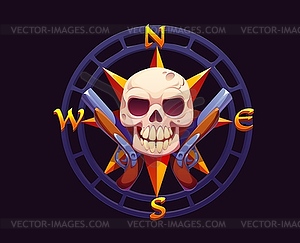 Heraldic compass with pirate skull and guns - vector image