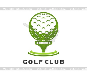Golf club icon with green ball on tee, grass ring - vector image