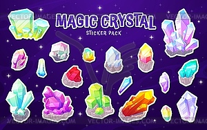 Magic quartz crystals and gem stones stickers pack - vector clip art