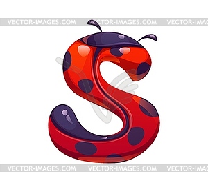 Ladybug cartoon font typeset letter S - vector clipart