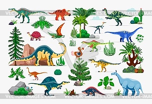 Prehistoric dinosaur and dino reptile characters - vector clipart