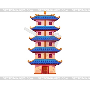 Cartoon traditional Chinese tiered pagoda tower - vector clip art