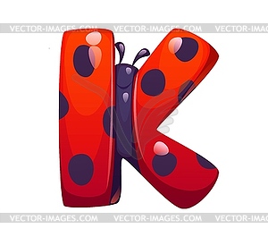 Ladybug insect cartoon font typeset letter K - vector clipart / vector image
