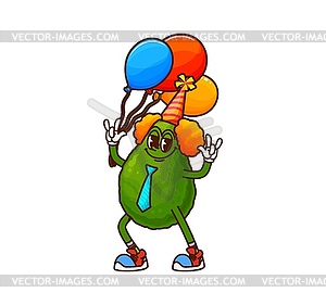 Cartoon groovy Mexican avocado with balloons - vector image