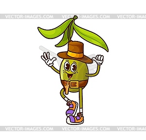 Cartoon groovy olive cowboy and bandit vegetable - vector clipart