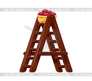 Autumn season font apples on ladder letter A - vector image