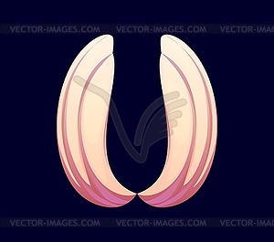 Reef seashell cartoon font typeset letter U - vector image