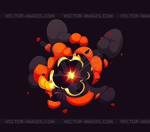 Cartoon bomb explosion, blast effect, comic fire - vector image