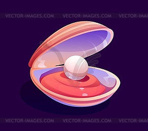 Cartoon pearl shell, underwater oyster conch - vector clip art