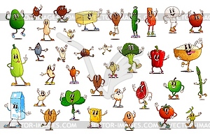 Groovy breakfast food, vegetables and nuts - vector clipart