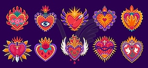 Mexican sacred heart tattoo set for love symbols - vector image