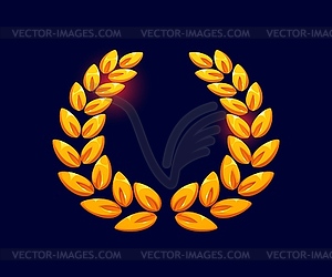 Golden wreath badge of laurel branches, leaves - vector image