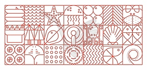 Seafood geometric red linear abstract grid pattern - vector image