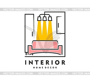 Home interior icon, contemporary emblem with sofa - vector clipart