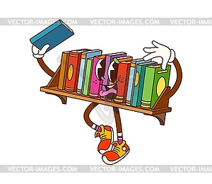 Cartoon groovy bookshelf, furniture character - vector clip art