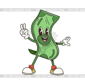 Groovy cartoon dollar banknote cute character - vector image