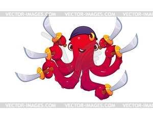 Cartoon octopus animal pirate corsair character - vector clip art
