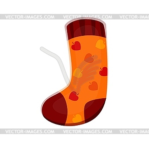 Autumn clothing font typeset warm sock letter J - vector image