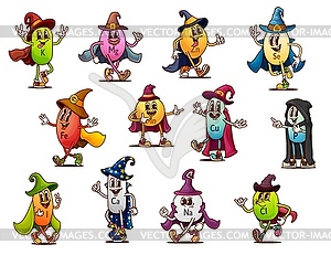 Cartoon groovy Halloween wizard micronutrients - vector clip art