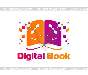 Digital book icon featuring pixelated elements - vector clipart