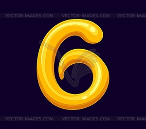 Fast food mustard sauce cartoon font digit 6 six - vector clip art