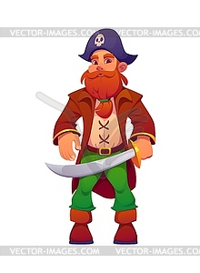 Cartoon pirate and corsair character in tricorn - vector image