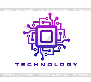 Computer chip, AI software technology icon - vector clip art