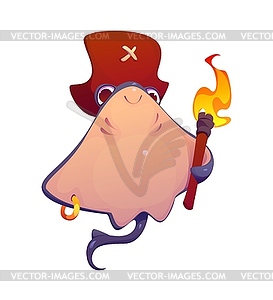 Cartoon stingray animal pirate corsair character - vector image