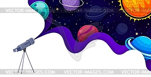 Telescope with paper cut space landscape planets - vector clipart