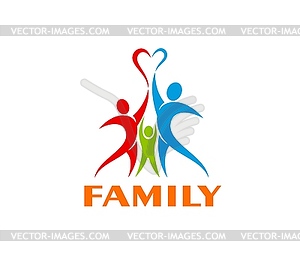 Family icon featuring three colorful figures - vector clip art
