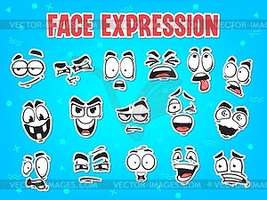 Cartoon characters face expression stickers pack - vector clipart