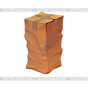 Damaged crumpled cargo delivery cardboard box - vector clip art