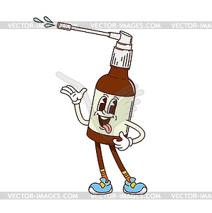 Groovy nasal spray, cold treatment cute character - vector image