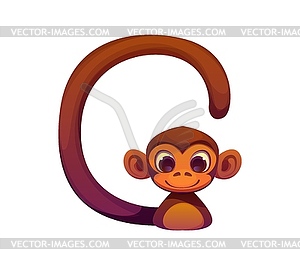 Cartoon letter G circus font as funny monkey - vector image