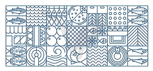 Seafood and fish geometric pattern background - color vector clipart