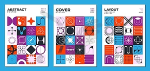 Abstract geometric posters with y2k brutal shapes - vector clipart
