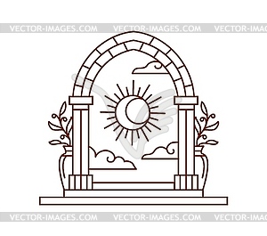 Mystic Boho arch, magic Bohemian doorway with sun - vector clipart / vector image