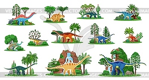 Cartoon jurassic dinosaurs and dino animals - vector clipart