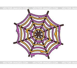 Cartoon groovy Halloween spiderweb cobweb symbol - vector clip art