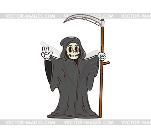 Groovy cartoon Halloween death reaper character - vector image